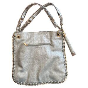 Silver & Gold Tone Chain-Trimmed Shoulder Bag
